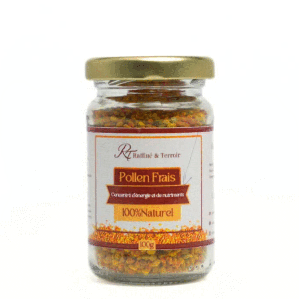 Pollen Frais – 100% Naturel (100g) Le Pollen Frais est un superaliment naturel récolté par les abeilles et riche en vitamines, protéines et nutriments essentiels. Il aide à renforcer l’organisme, améliorer l’énergie et soutenir le bien-être au quotidien.