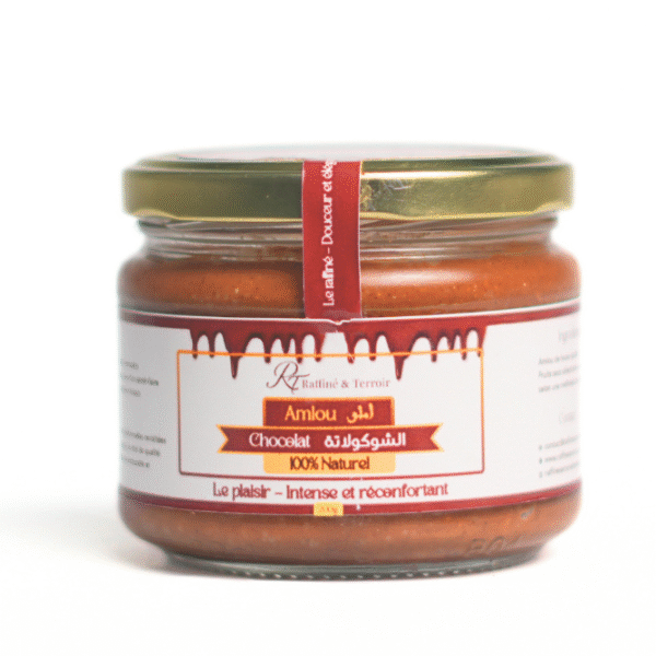 Amlou au Chocolat – Gourmand & 100% Naturel Une délicieuse fusion entre l’amlou traditionnel et le chocolat pour un goût riche et irrésistible. Une pâte onctueuse à base d’ingrédients naturels، idéale 