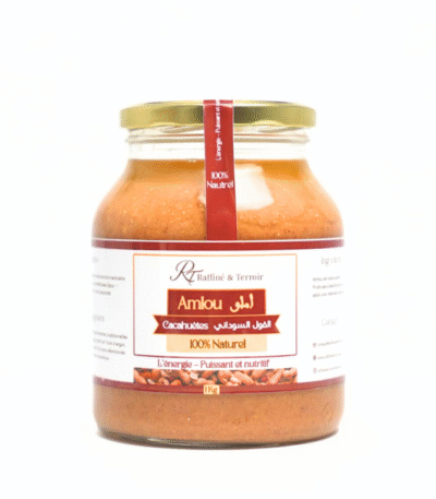 Amlou aux Cacahuètes – Gourmand & Énergétique Une version savoureuse de l’amlou à base de cacahuètes, miel naturel et huile d’argan. Une pâte onctueuse, riche en goût et parfaite pour une énergie naturelle au quotidien.
