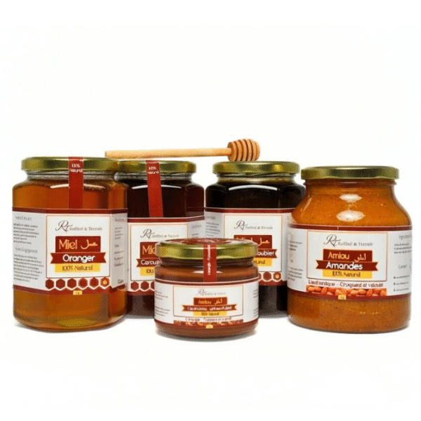 Pack Spécial Lancement + Cadeaux Offerts (6x500g + Cuillère) Un coffret exclusif regroupant les meilleurs miels naturels et Amlou aux amandes, avec des cadeaux OFFERTS : Amlou aux cacahuètes, miel d’orange et cuillère spéciale miel. Une offre limitée idéale pour découvrir toute la gamme à prix avantageux.