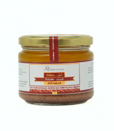 Amlou à la Noisette – Gourmand et 100% Naturel Une délicieuse revisite de l’amlou traditionnel à base de noisettes, miel naturel et huile d’argan. Une texture onctueuse et un goût riche pour un moment de plaisir et d’énergie.