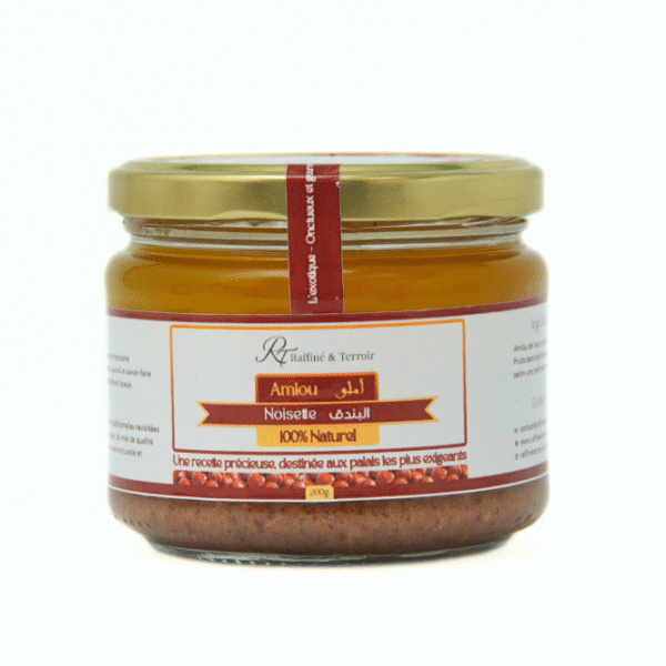 Amlou à la Noisette – Gourmand et 100% Naturel Une délicieuse revisite de l’amlou traditionnel à base de noisettes, miel naturel et huile d’argan. Une texture onctueuse et un goût riche pour un moment de plaisir et d’énergie.