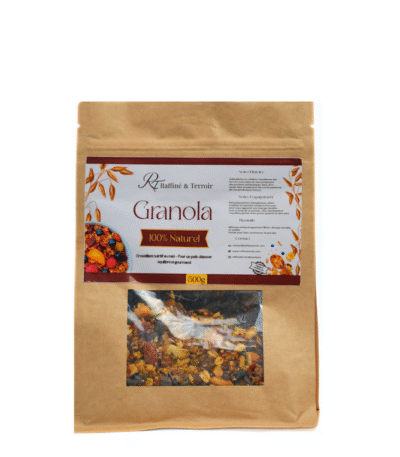 Granola Maison – 100% Naturel Le Granola Maison est un mélange croustillant et savoureux de céréales, fruits secs et ingrédients naturels soigneusement sélectionnés. Idéal pour un petit-déjeuner équilibré ou une collation saine et énergétique.