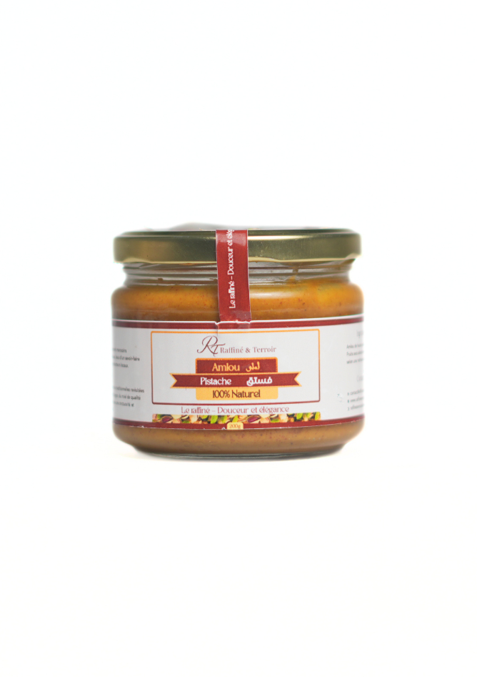 Amlou aux Pistaches – Saveur Gourmande & 100% Naturel Découvrez une version raffinée de l’amlou traditionnel avec des pistaches soigneusement sélectionnées, du miel naturel et de l’huile d’argan. Une pâte onctueuse, riche et savoureuse pour un plaisir unique.